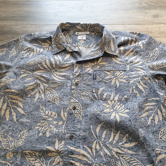 Columbia Men XL Short Sleeve Blue Hawaiian Print Button Shirt Vacation Casual - Picture 3 of 7